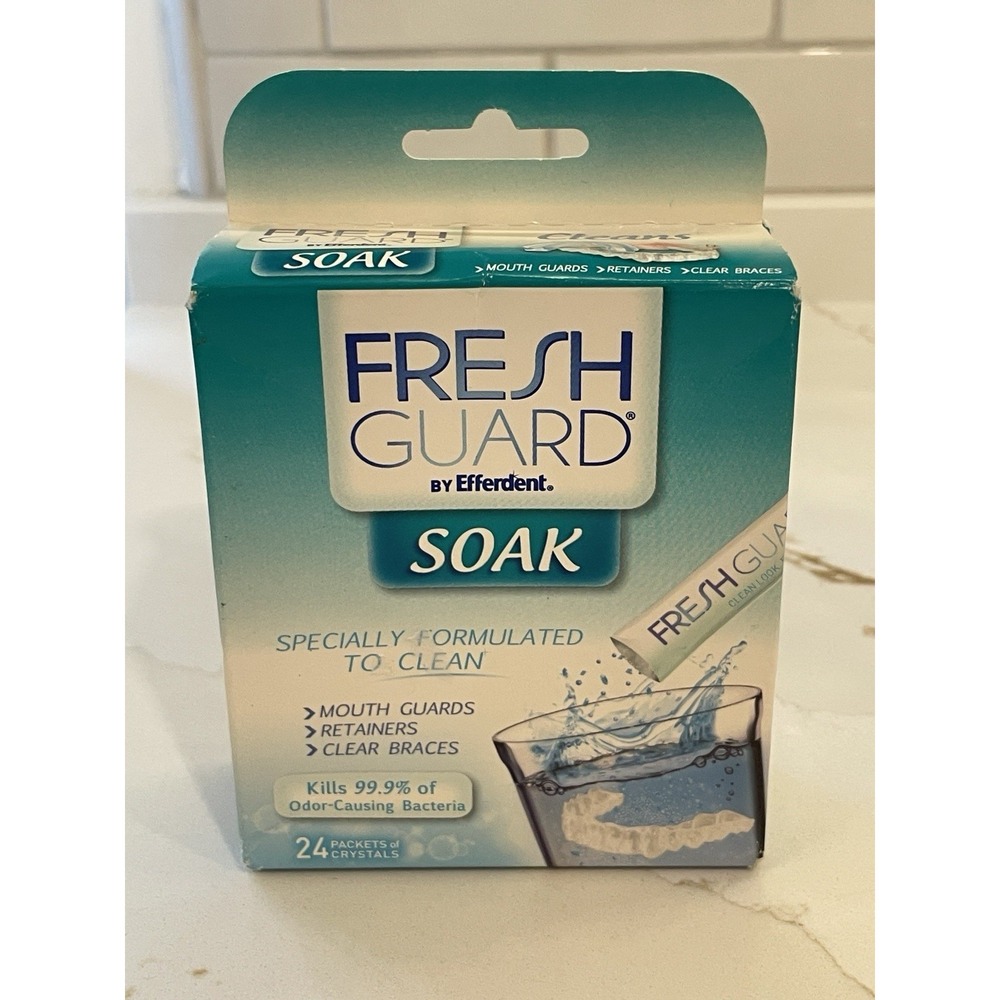 Efferdent Fresh Guard Soak 24 Packets Cleaner Mouth Guard Braces Retainers New